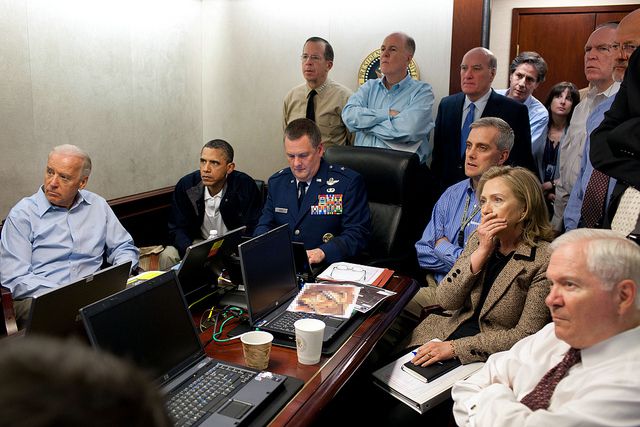 Obama &amp; Co. sweatin' it out in the Situation Room during the raid on Bin Laden's compound, via Pete Sousa/White House photostream